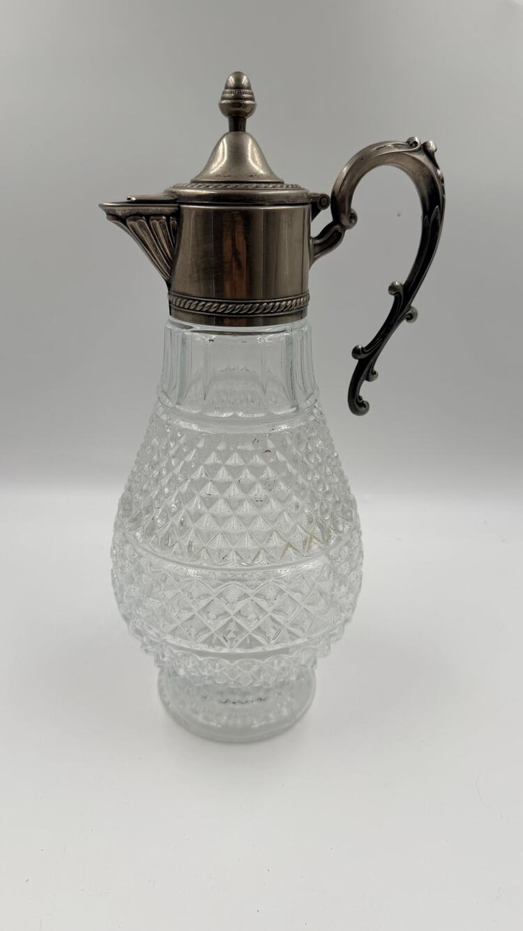 Vintage Italian Silverplate Glass Claret Wine Decanter Diamond Pattern Pitcher